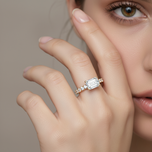 Jessica Pavé Diamond Engagement Ring – 2ct Emerald Lab Grown Diamond