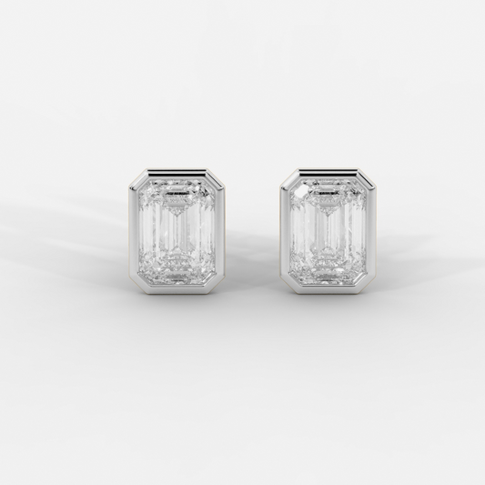 Emerald Cut Bezel Studs