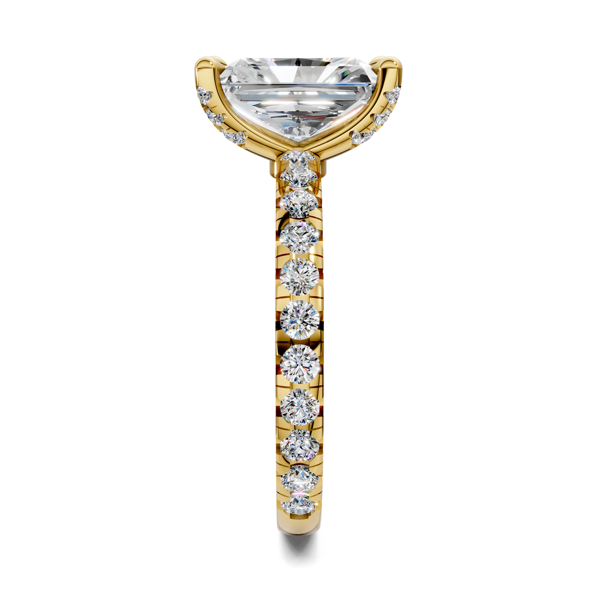 Opes claw accent ring, yellow gold with rectangular claw-set stone and round diamond accents