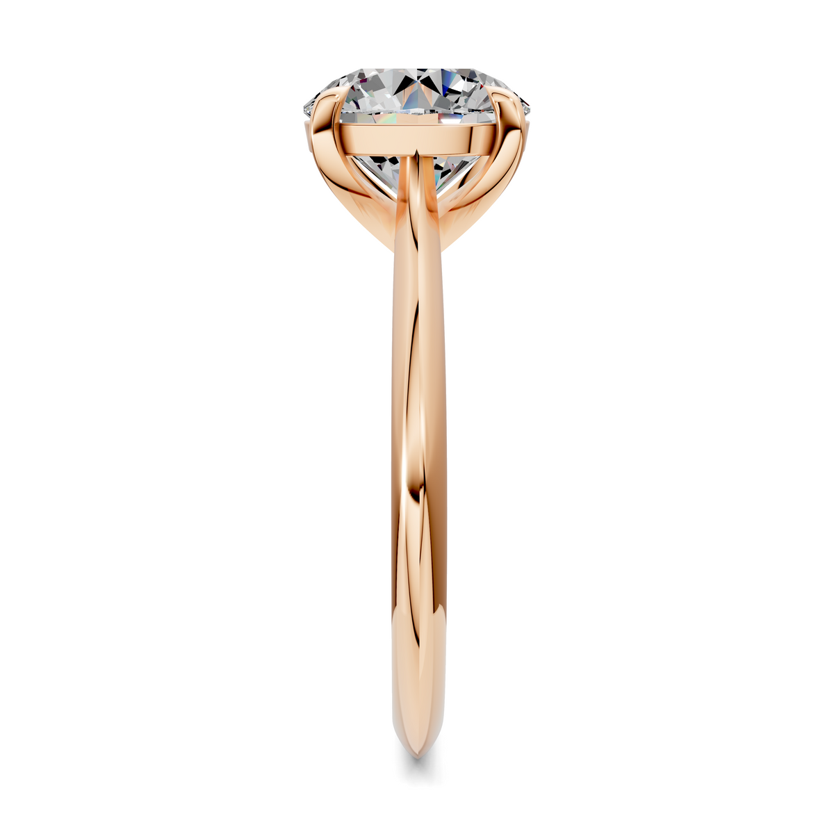Rose gold solitaire ring with prong-set sparkling gemstone and slim band