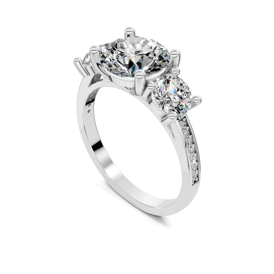 Brianna Round Three Stone with Pave Engagement Ring