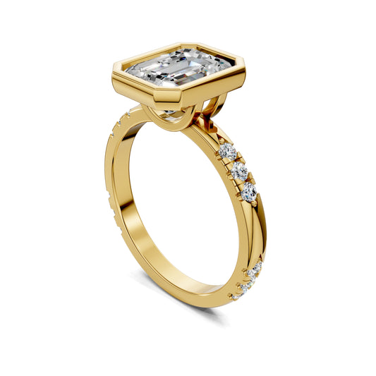 Amanda Cut Bezel Ring with Pavé Accents Engagement Ring