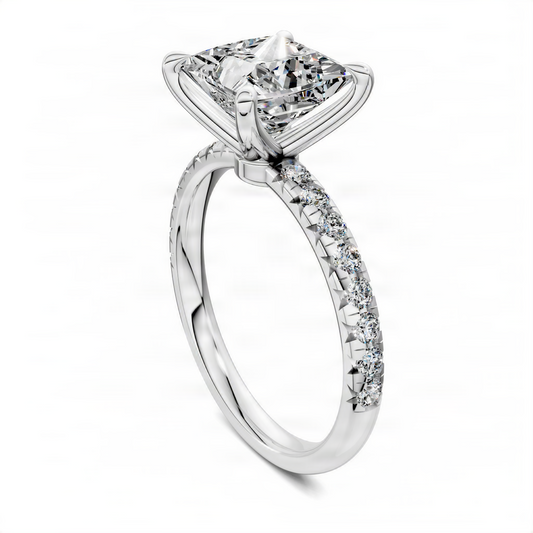Opes princess-cut pavé ring with scalloped band and square center stone