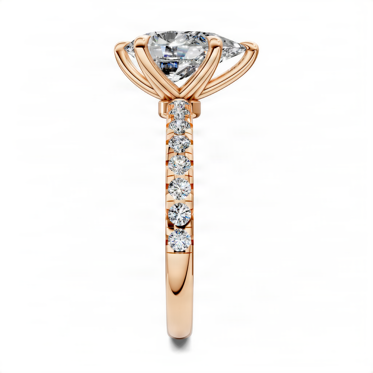 Opes pear-cut pavé ring with pear center stone and round diamond band