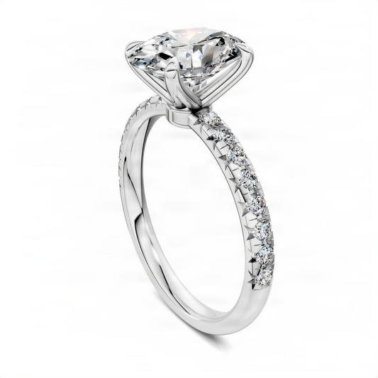Opes oval scalloped pavé ring with oval center stone and pavé band