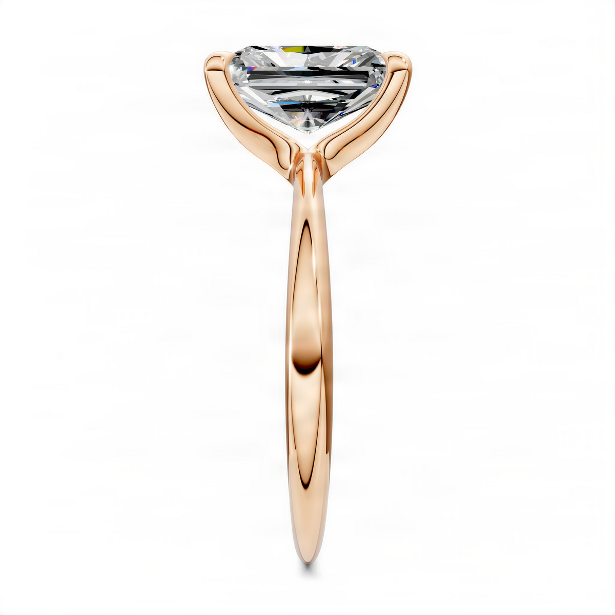 18K yellow gold solitaire diamond ring with rectangular center stone and slim shank