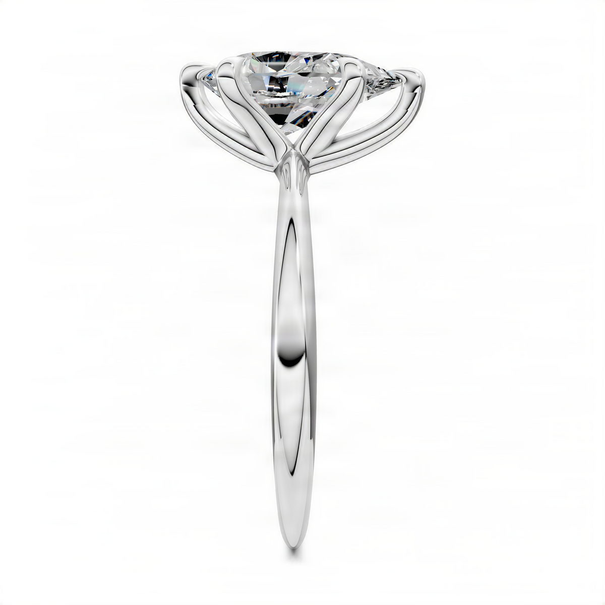 Platinum pear-cut solitaire ring with vine-style prongs and split shank