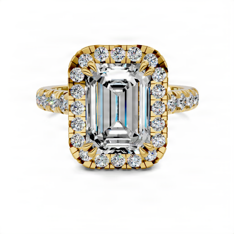 Opes Emerald Halo Cathedral Ring