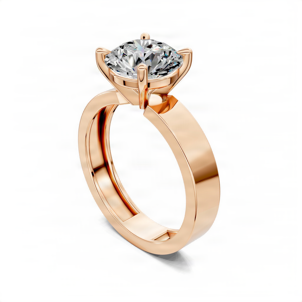 Gold round solitaire engagement ring with prong-set center stone and split band