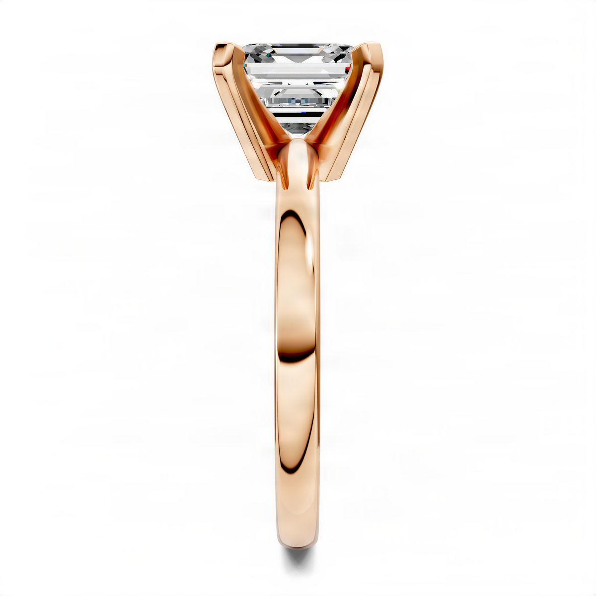 Rose gold Asscher-cut solitaire ring, slim band with prong-set square center stone