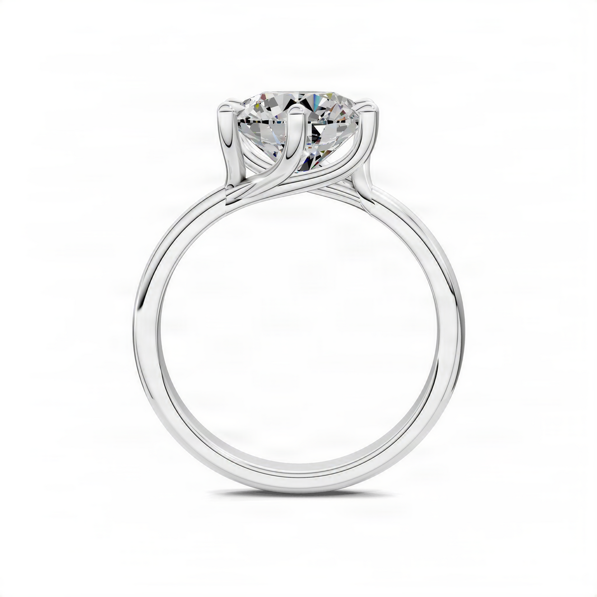 Round diamond engagement ring with floral basket in silver-tone metal