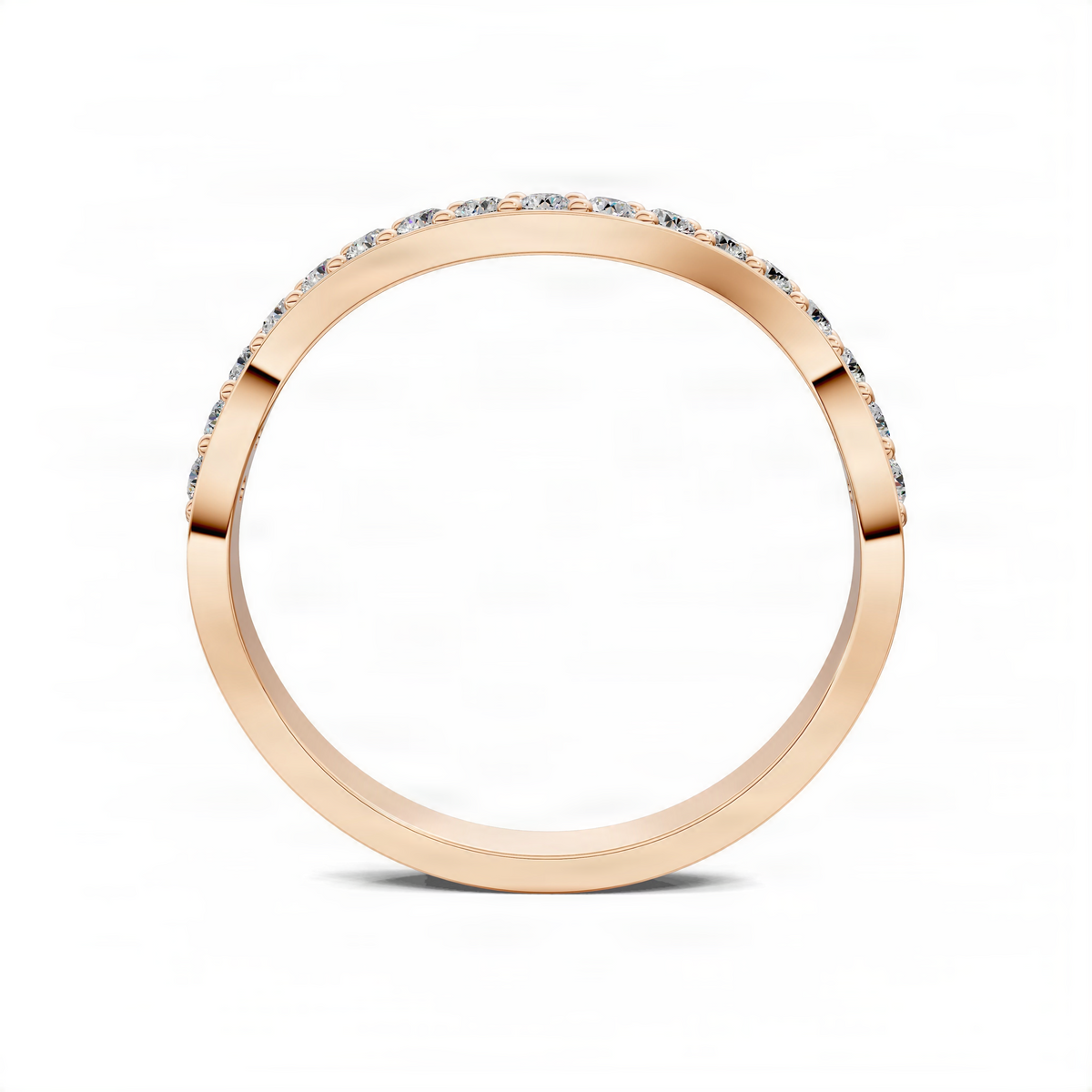 Curved gold band ring with pave-set stones along the top