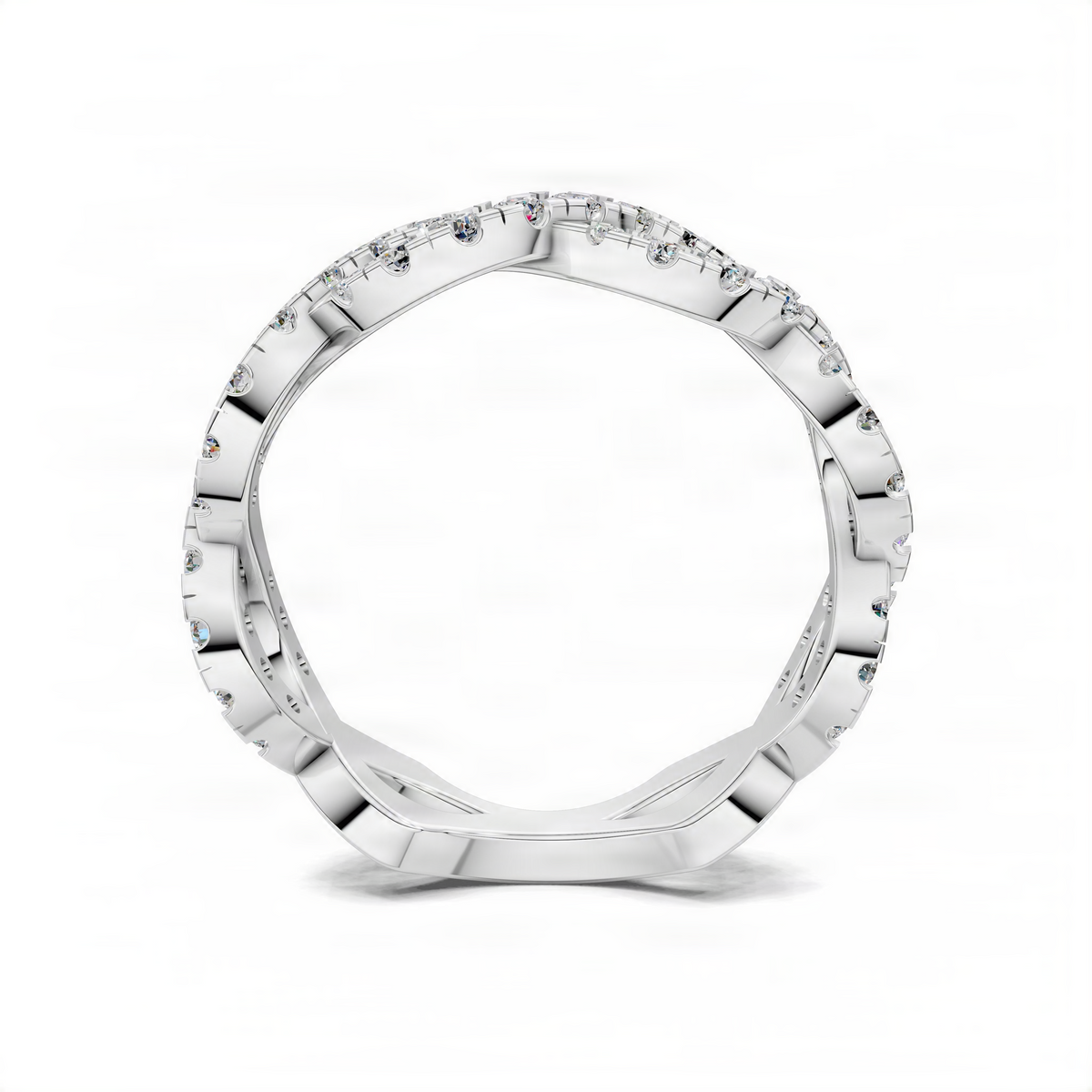 Opes twisted band ring in white gold with small pavé stones