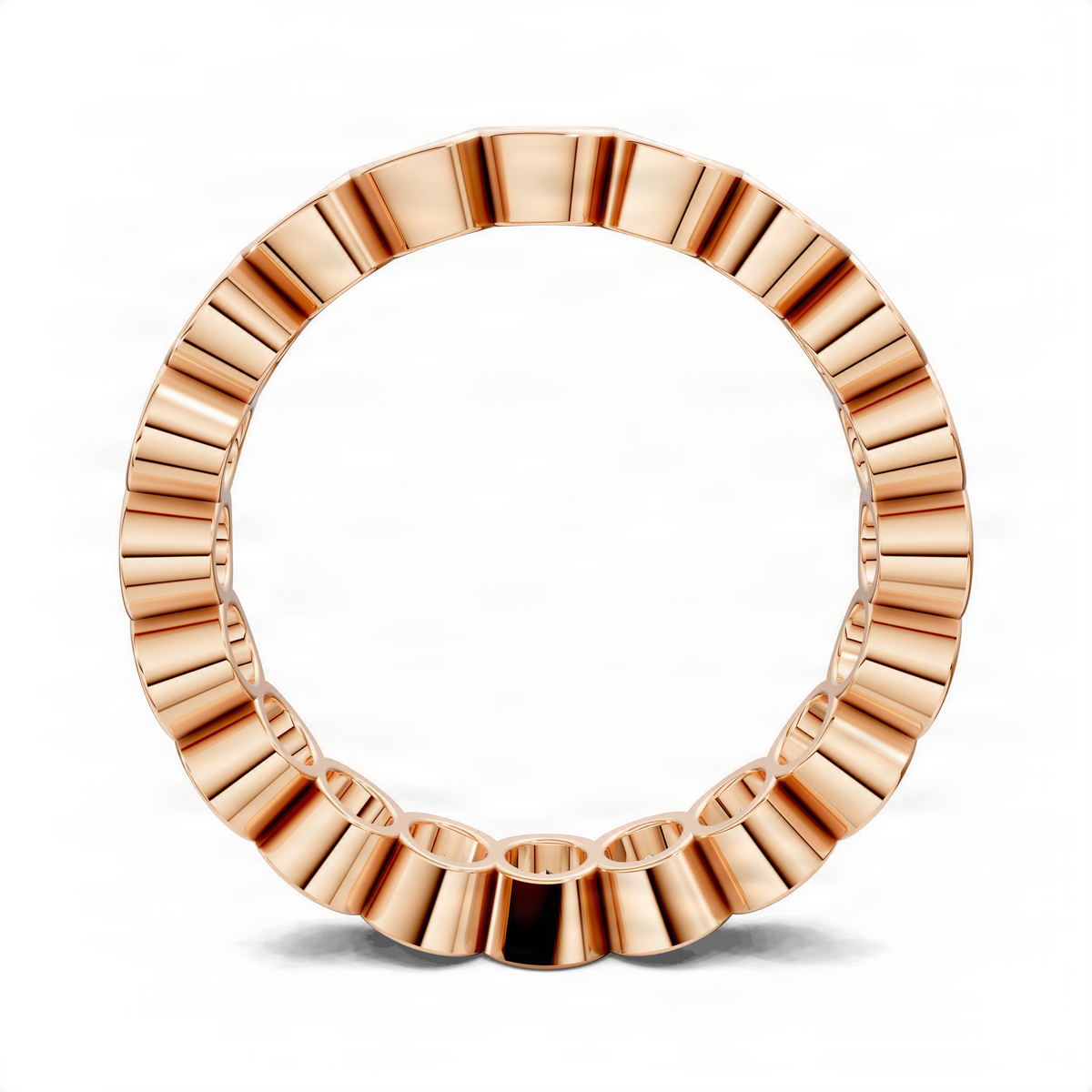 Rose gold oval eternity band with polished bezel link band profile
