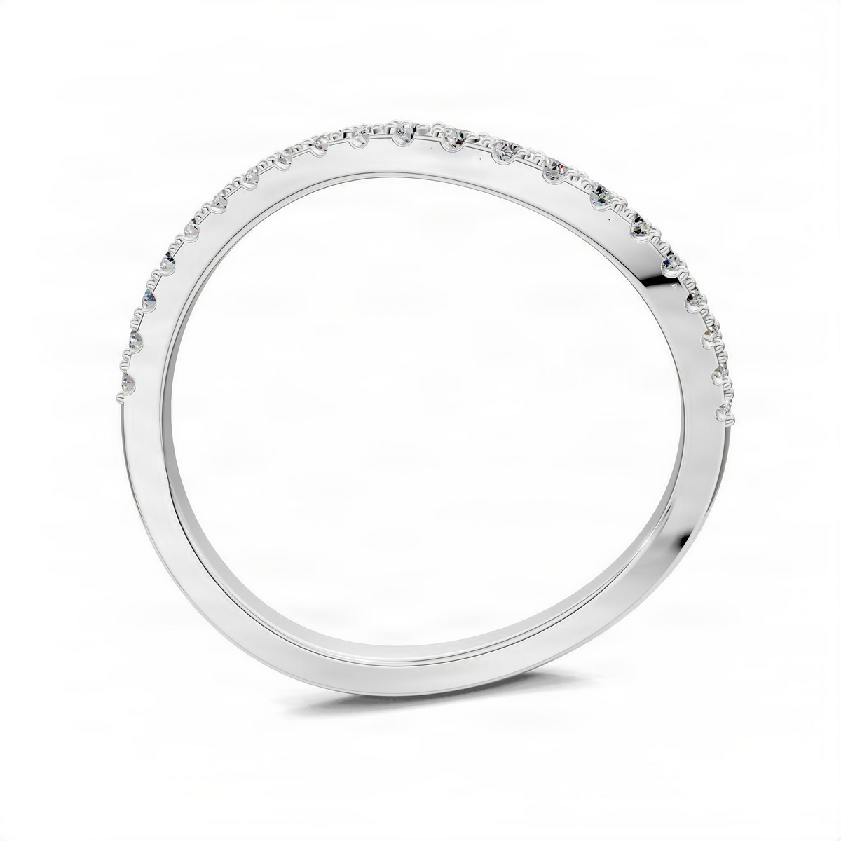 White gold pavé band ring with wave-set stones