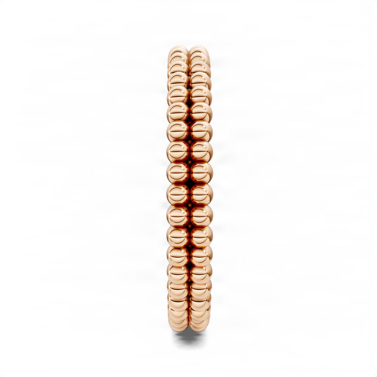 Double-beaded band ring in rose gold, slim side profile with two bead rows.