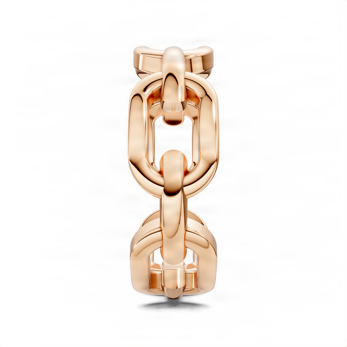 Rose gold chain link band ring with interlocking rectangular links
