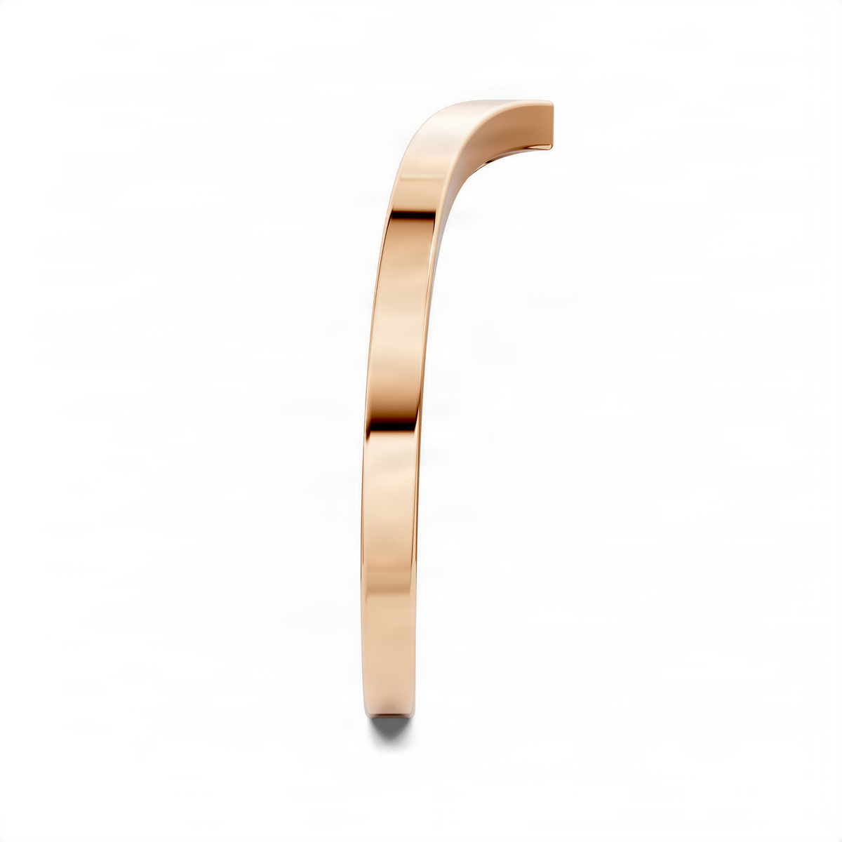 Rose gold wishbone band ring viewed from the side, smooth polished curved form