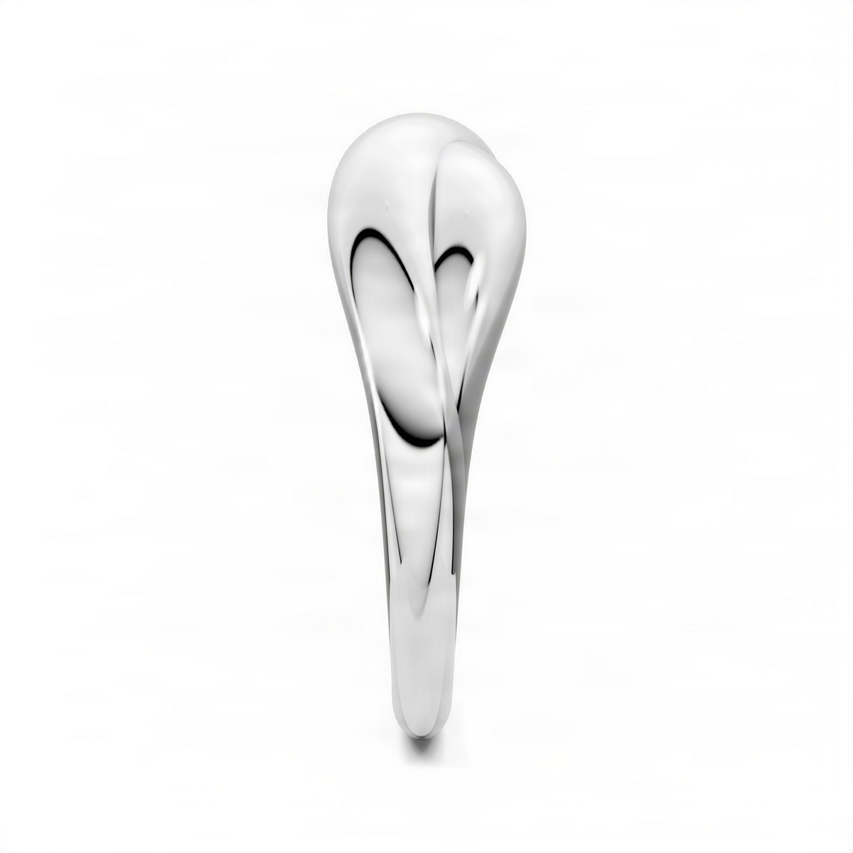 White gold knot band ring with bold twisted centerpiece, polished high-shine finish