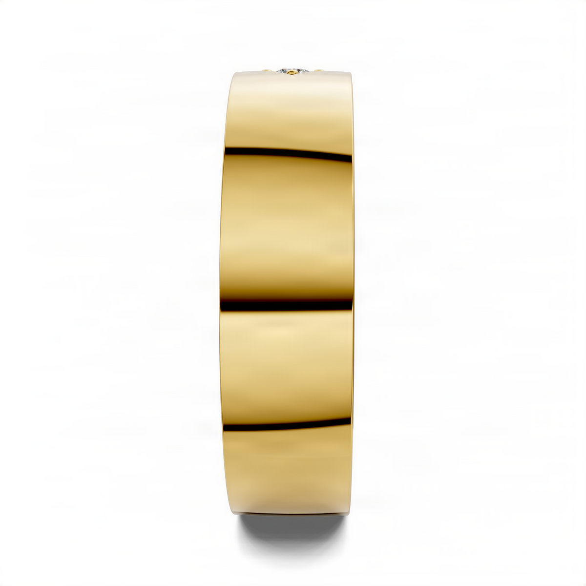 Yellow gold diamond band ring, smooth polished band with raised top edge