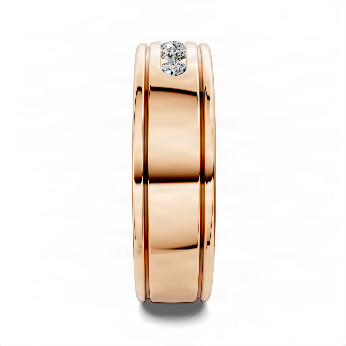 14K rose gold satin band ring with a single round diamond at the top