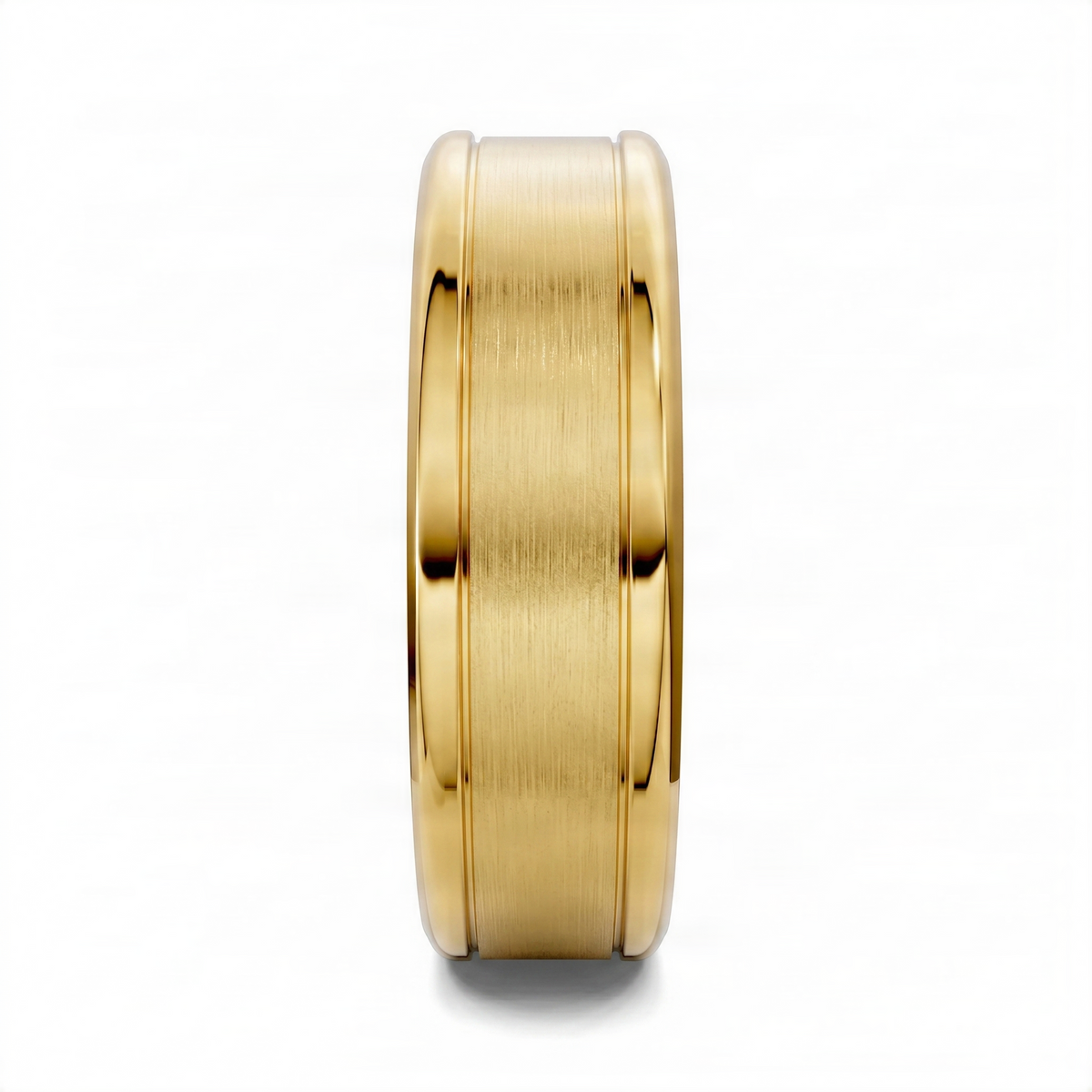 Grooved matte band ring in yellow gold with subtle grooves across the top