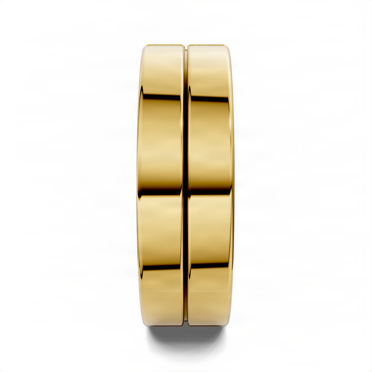 Yellow gold tone dual band ring profile with smooth two-row bands, no stones visible