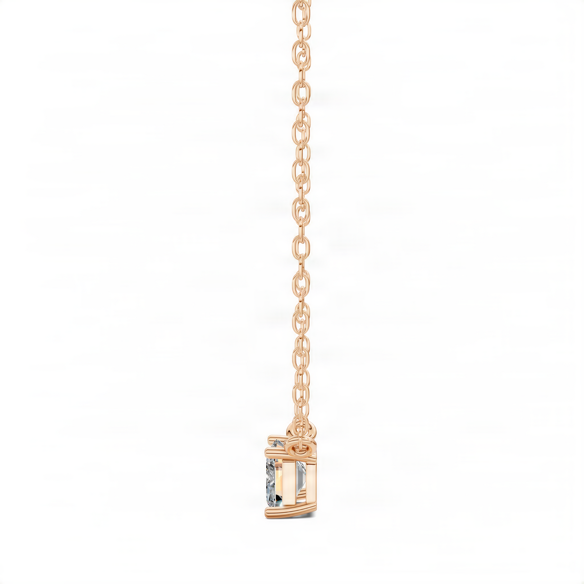 Solitaire emerald-cut gemstone pendant necklace, rose gold tone back view