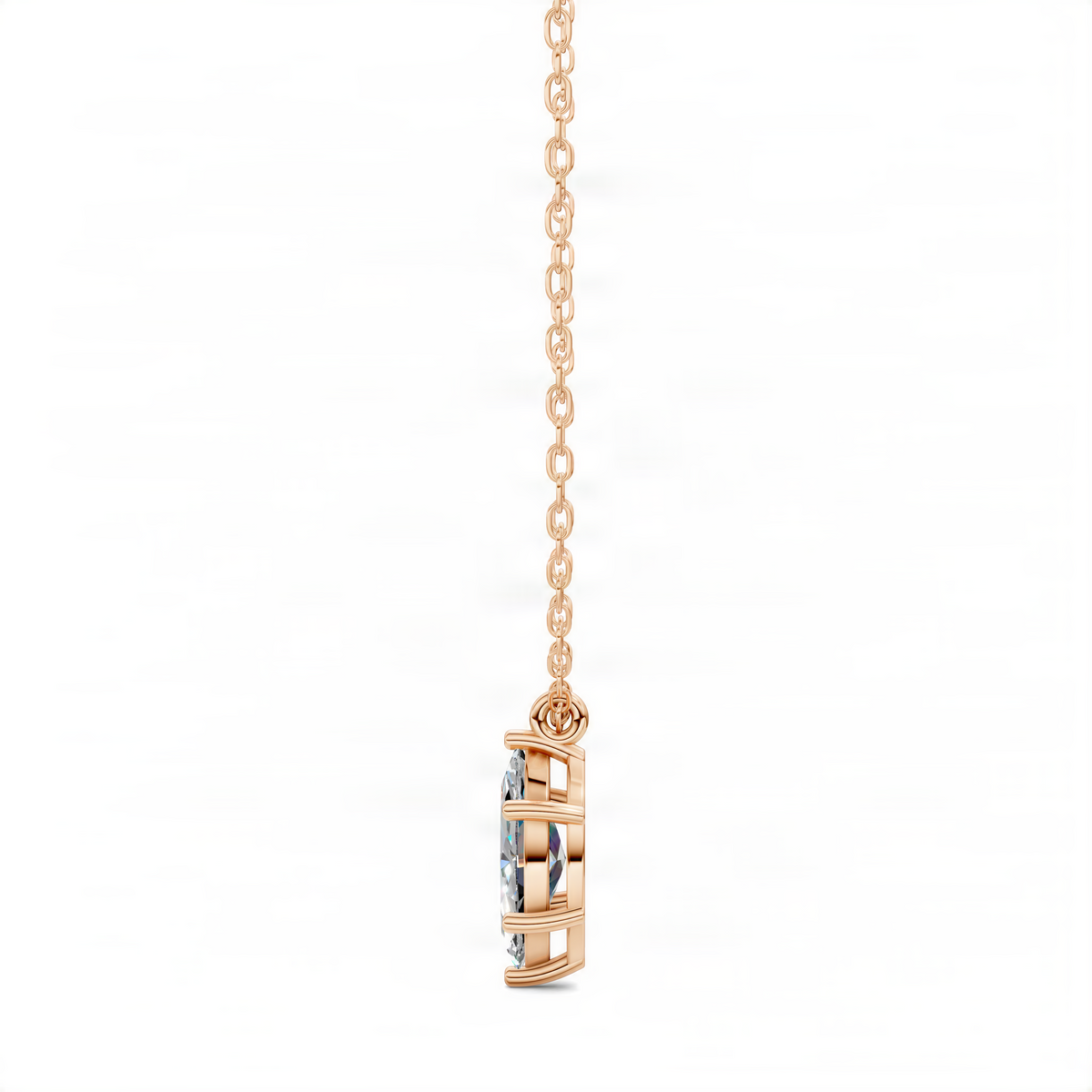 Rose gold marquise diamond pendant with lattice bezel, on chain