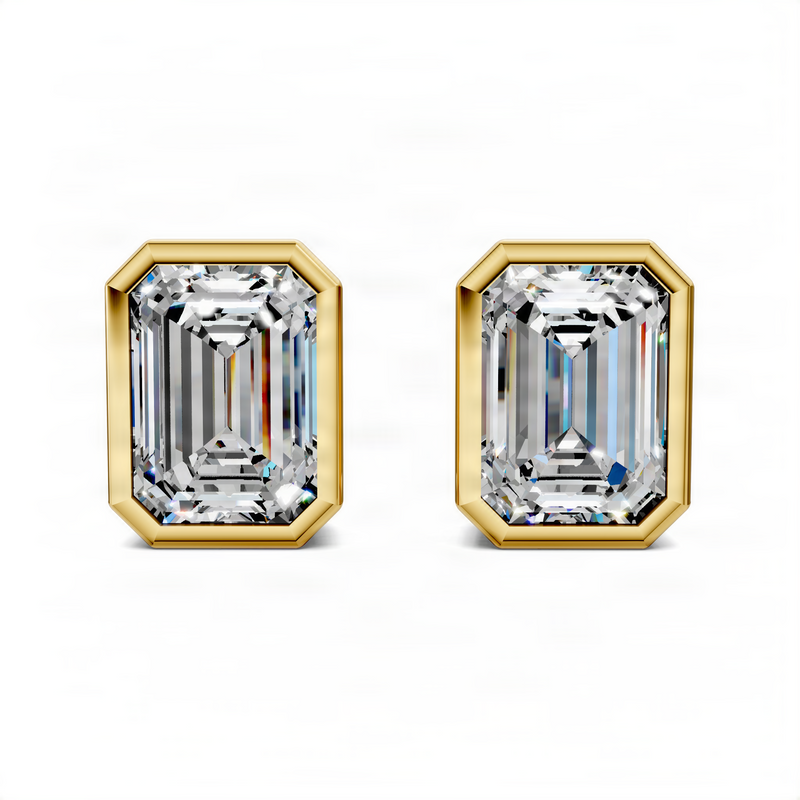Opes Emerald Cut Bezel Stud Earrings