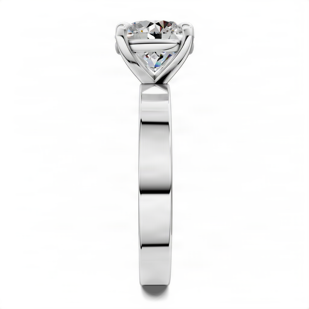 White gold solitaire ring with round center stone and sleek polished band