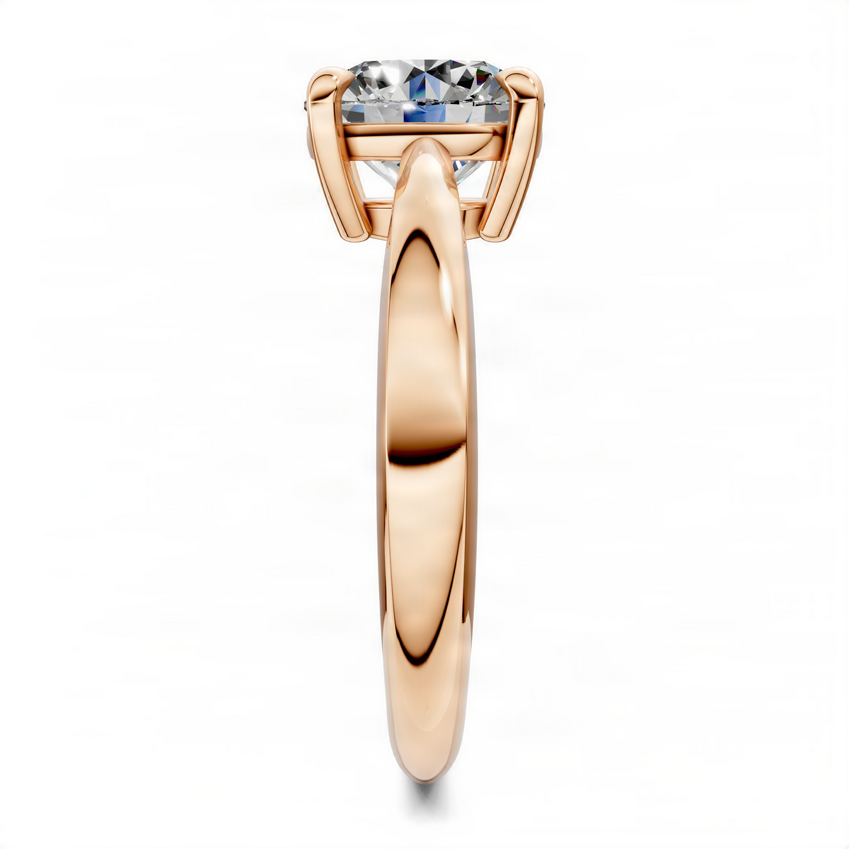 Rose gold round solitaire ring with tapered band and prong-set center stone