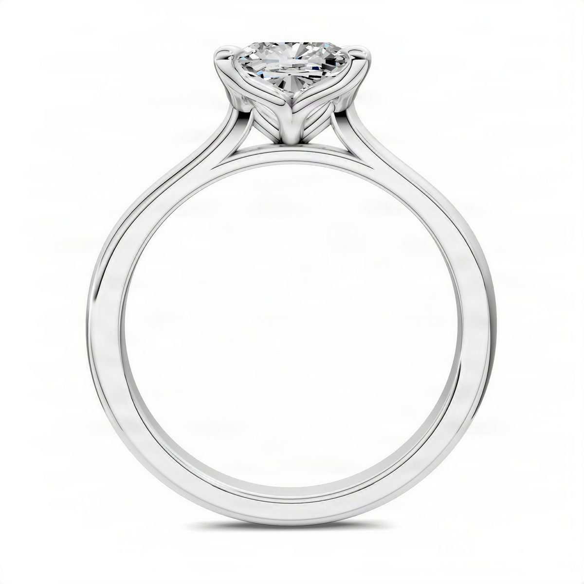 White gold cushion-cut solitaire ring top view with prong-set diamond