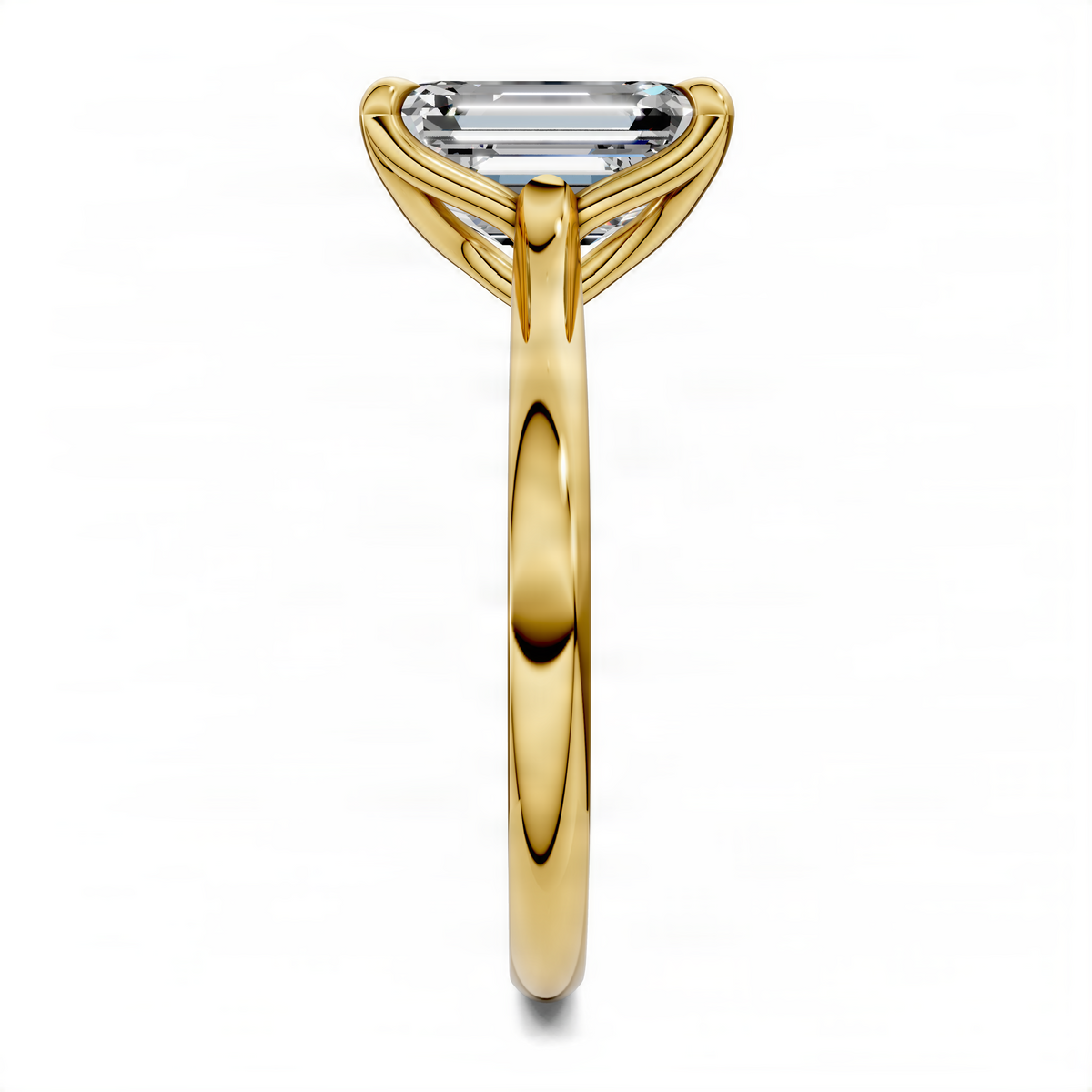 18K yellow gold emerald-cut solitaire diamond ring with sculpted crown