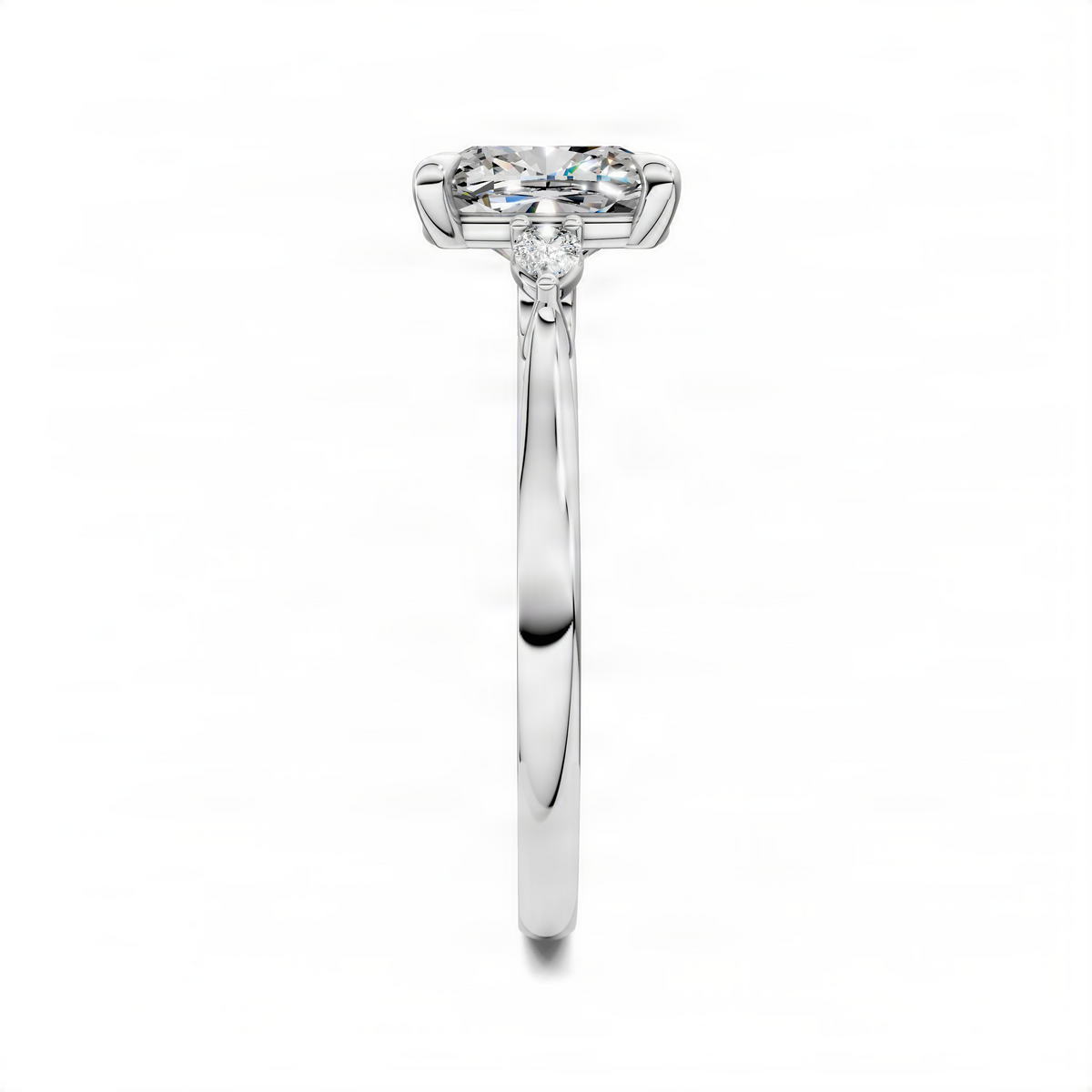 Platinum three-stone cushion ring with large center stone and two side stones