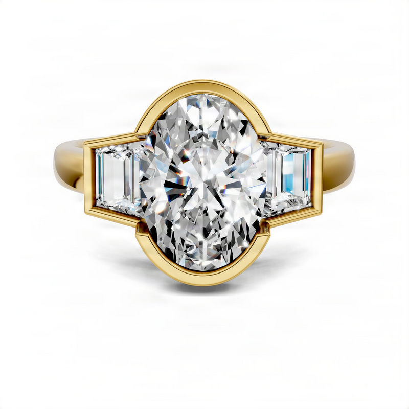 Opes Oval Bezel Three Stone Ring