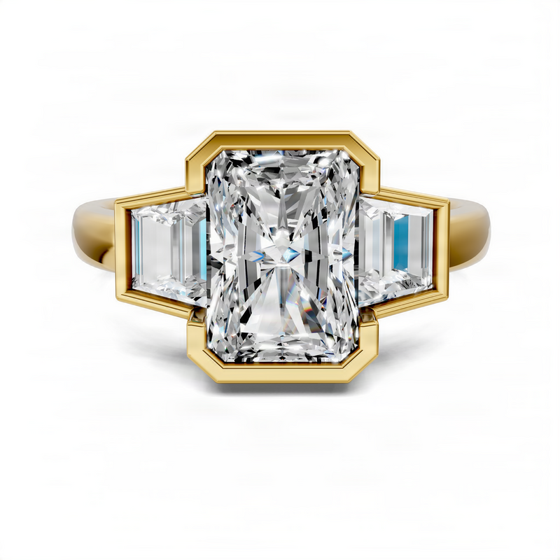 Opes Radiant Bezel Three Stone Ring