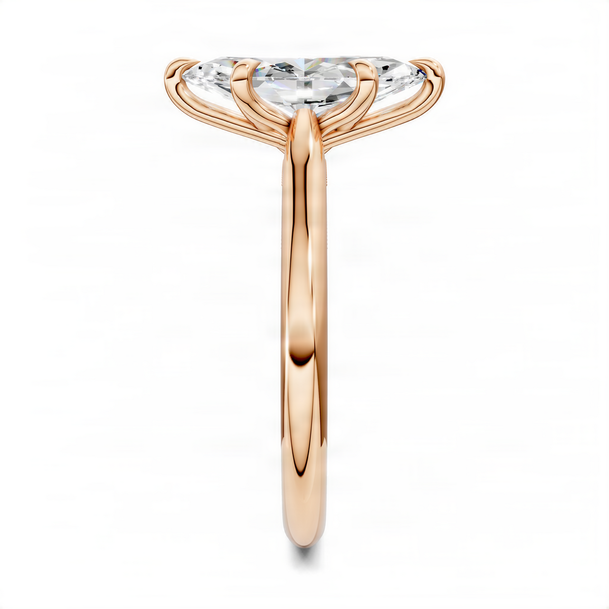 Marquise petal ring in rose gold with oval center stone, petal-set shoulders