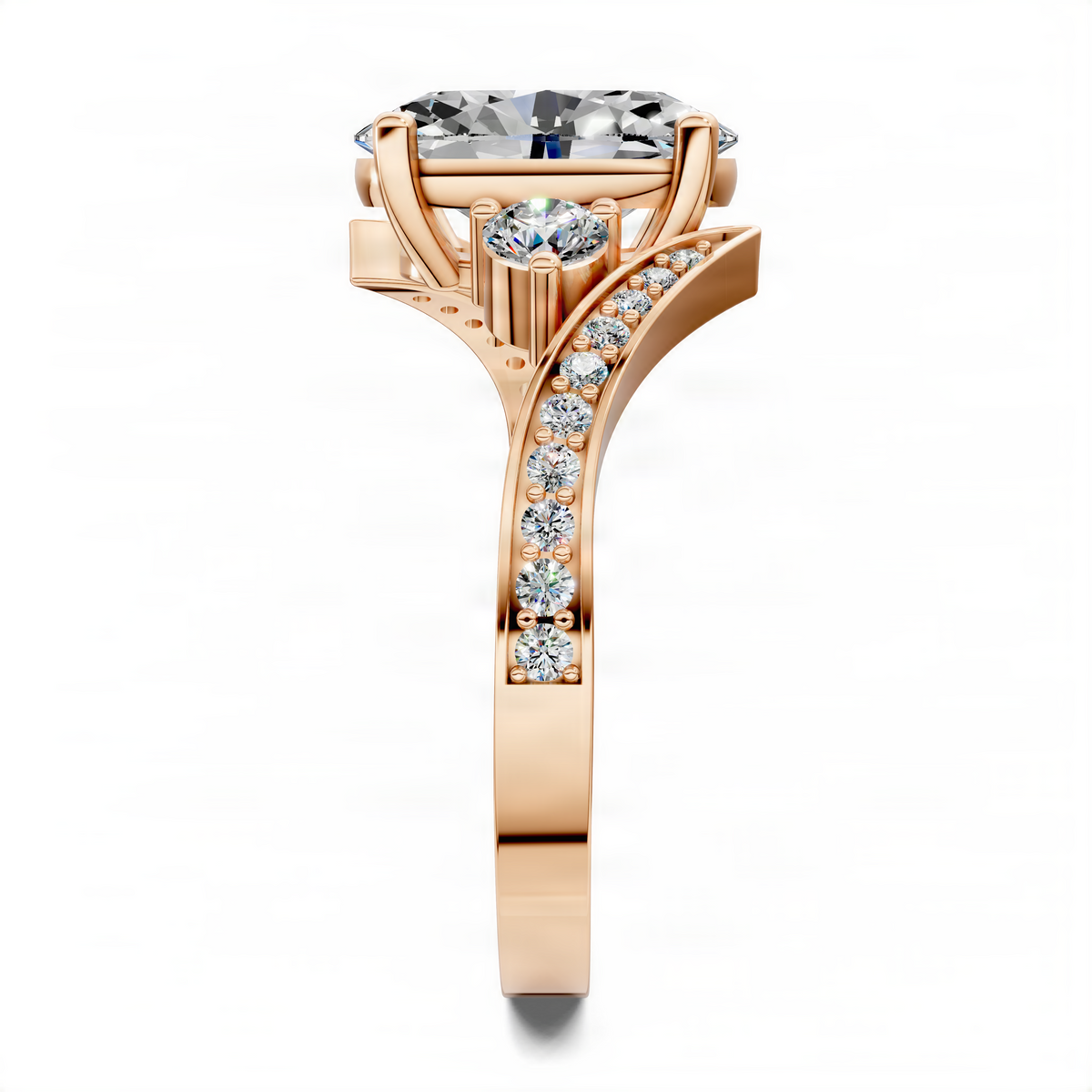 Opes oval twisted ring in yellow gold with oval center stone and pavé band