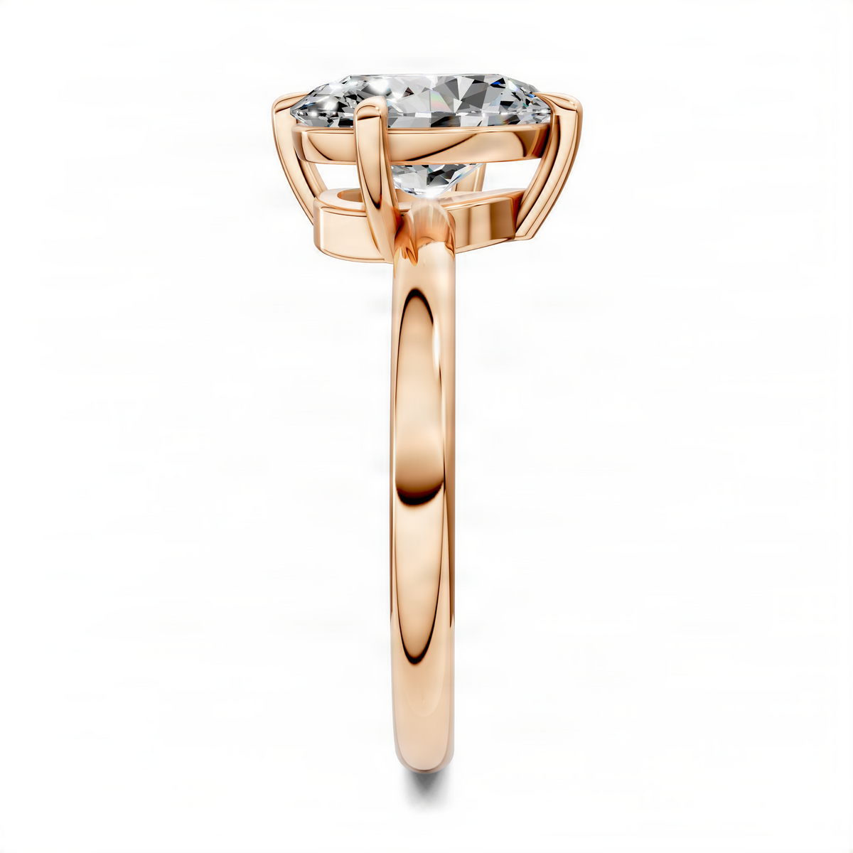Oval solitaire ring with rose gold metal, prong-set oval gemstone centered on top