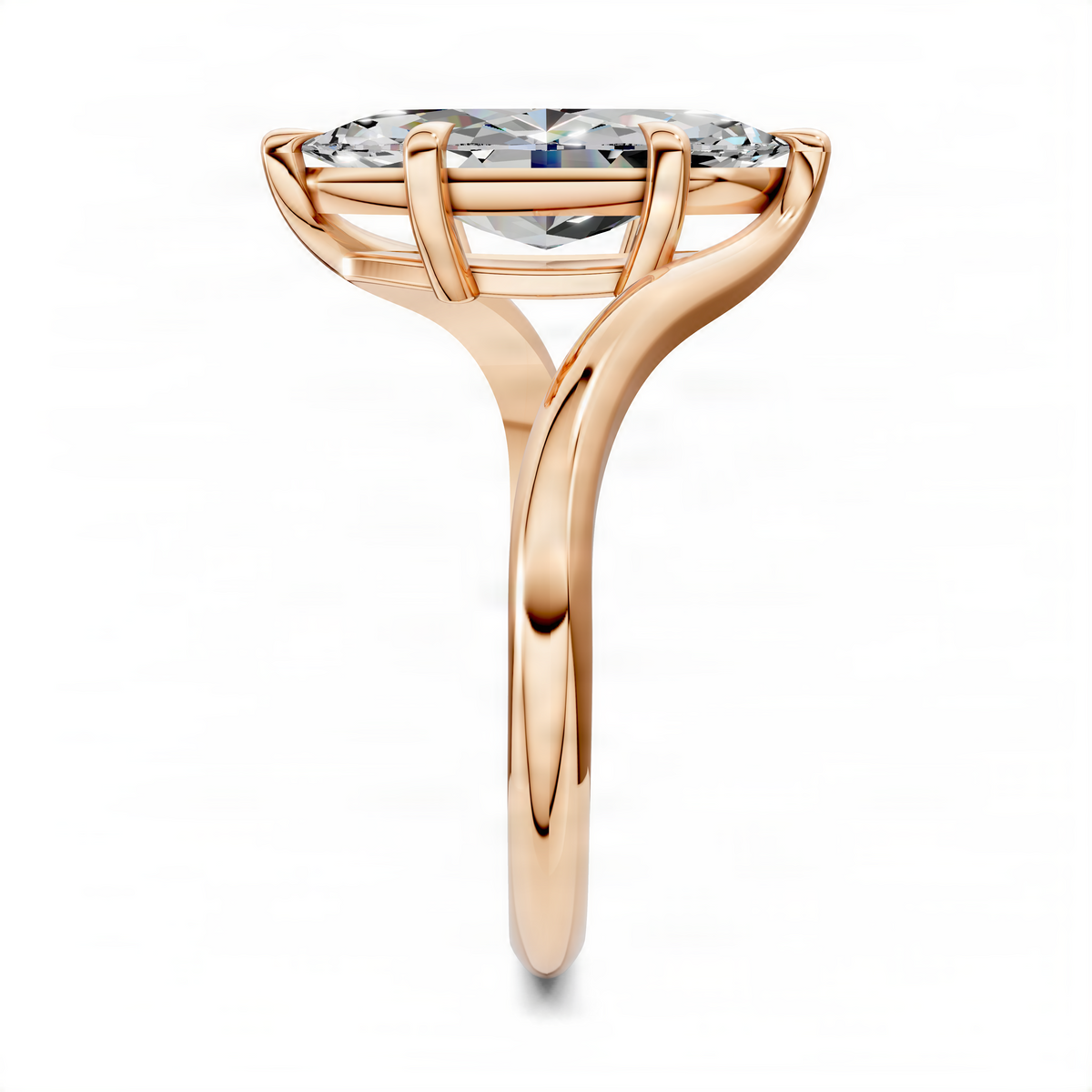 Marquise bypass solitaire ring in rose gold with marquise center stone