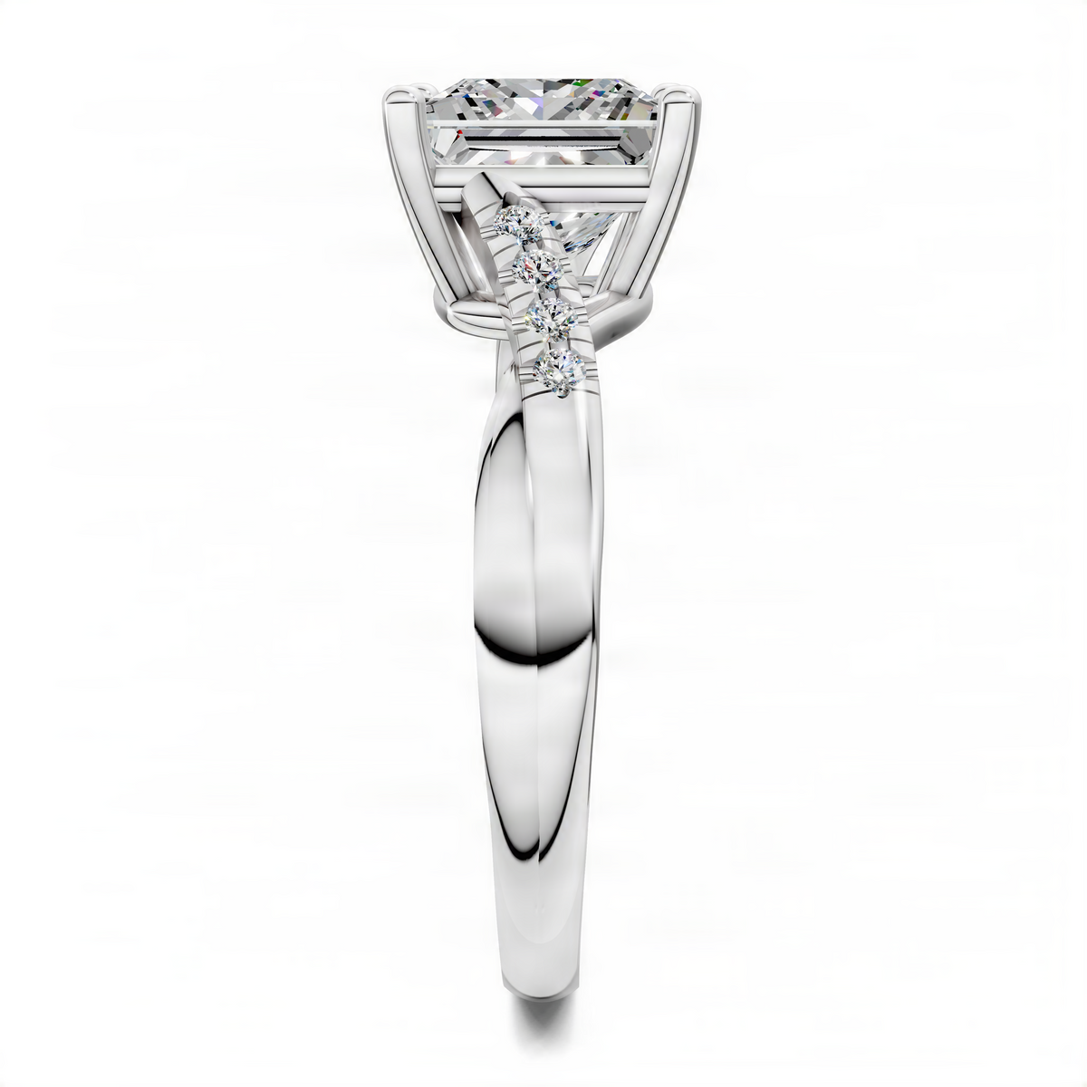 Opes Princess twisted pavé ring with princess-cut center stone in white metal