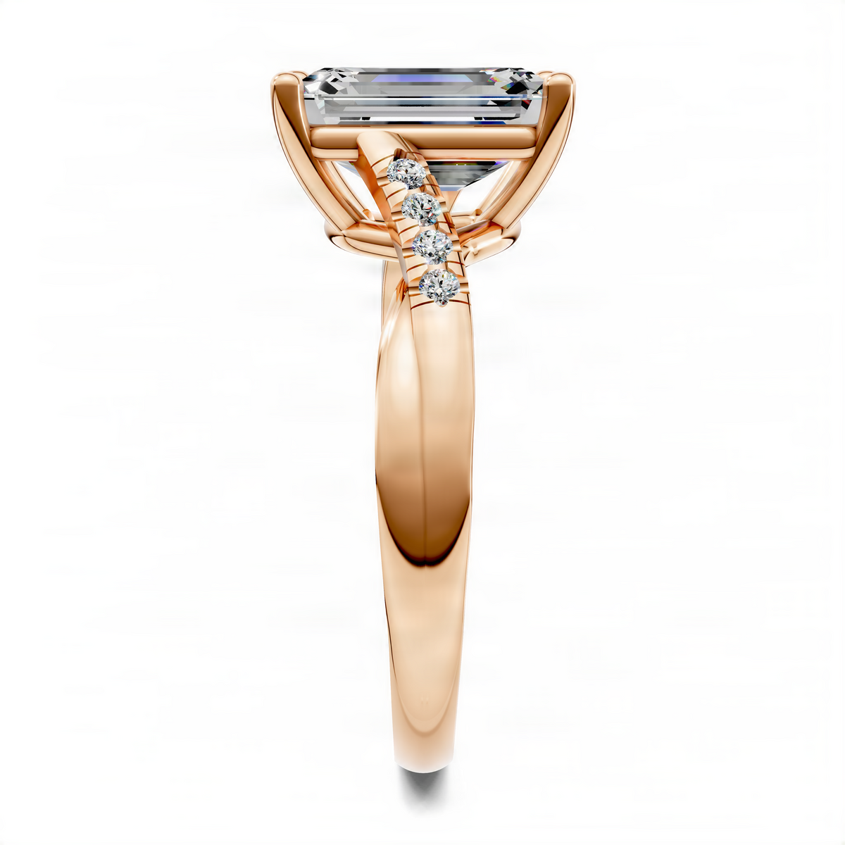 Opes emerald-cut pavé ring in yellow gold, side view