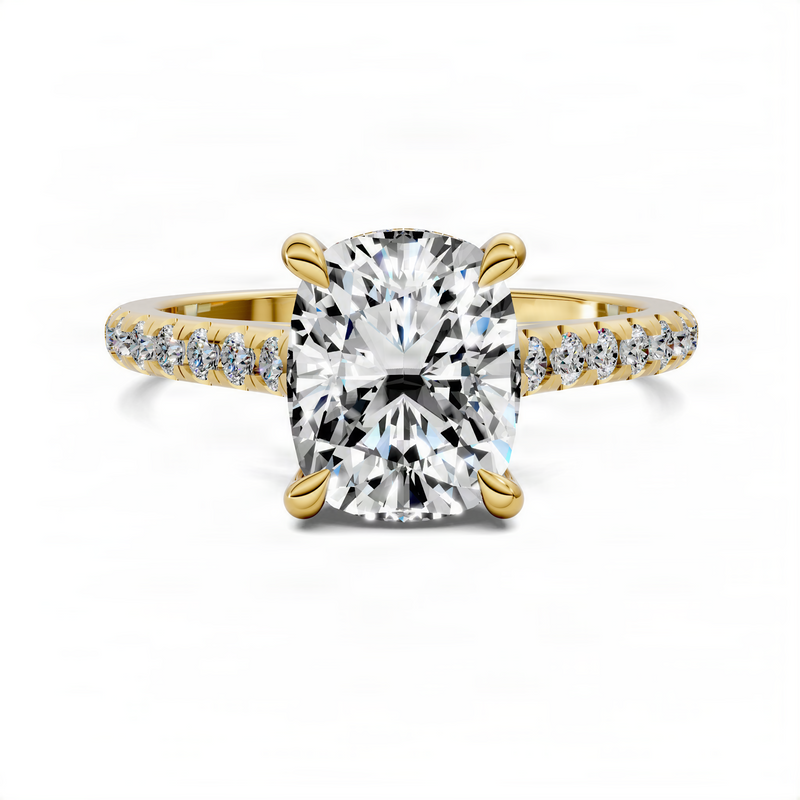 Opes Cushion Hidden Halo Cathedral Pavé Ring