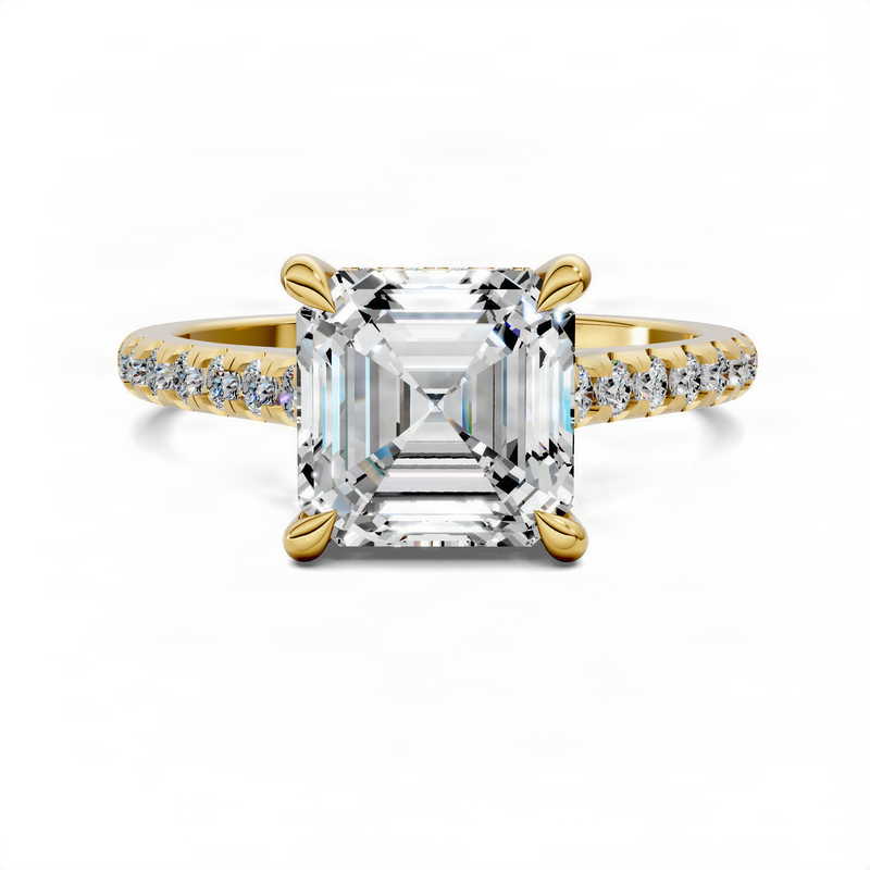Opes Asscher Hidden Halo Cathedral Pavé Ring
