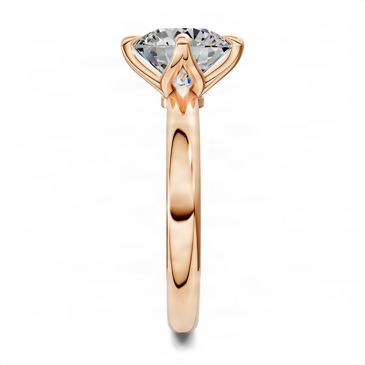 Rose gold round diamond engagement ring with floral basket halo setting