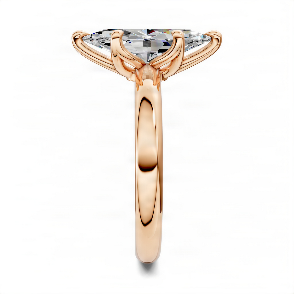 Marquise floral basket ring top view with clear center stone, rose gold tone