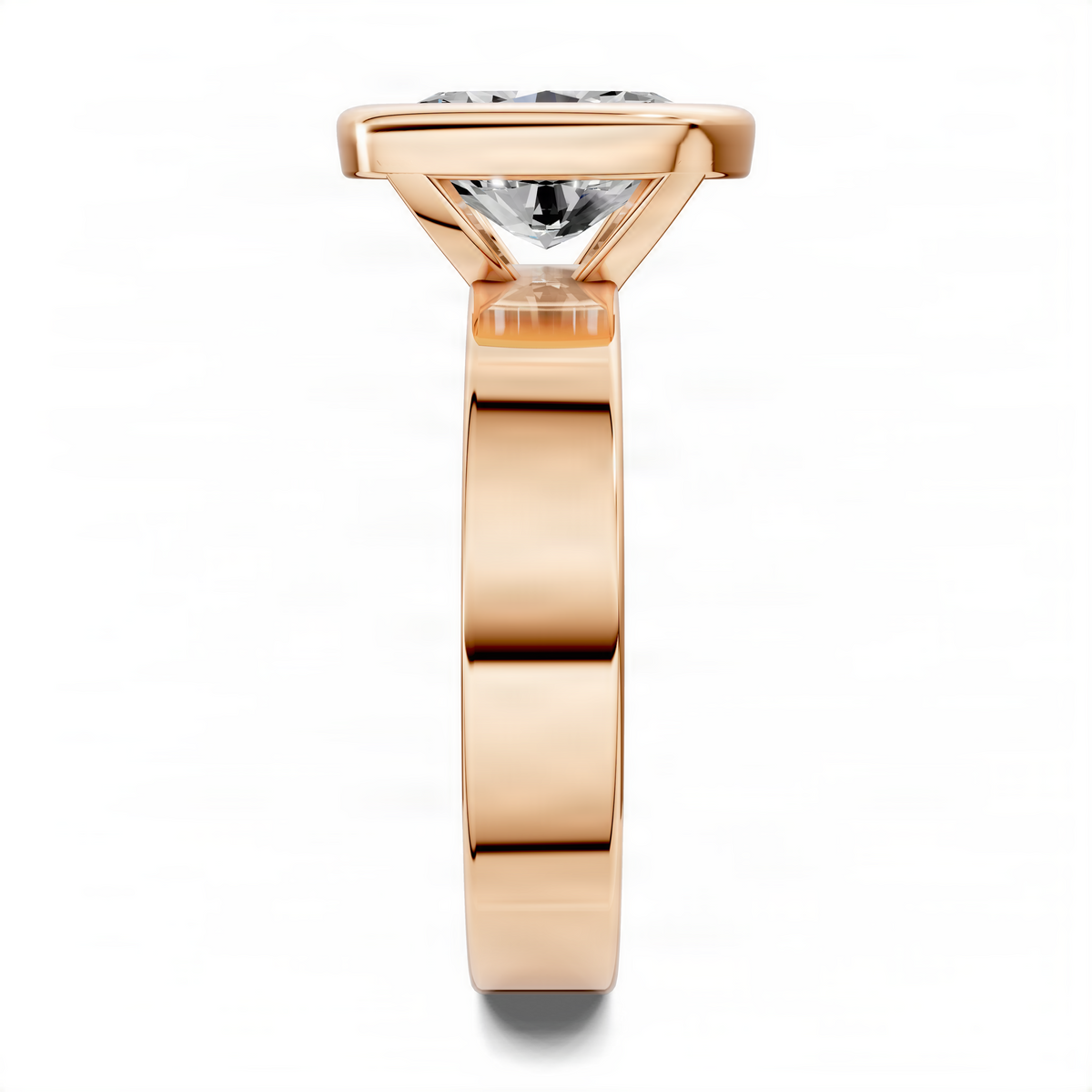 Rose gold oval bezel solitaire engagement ring with diamond in bezel setting