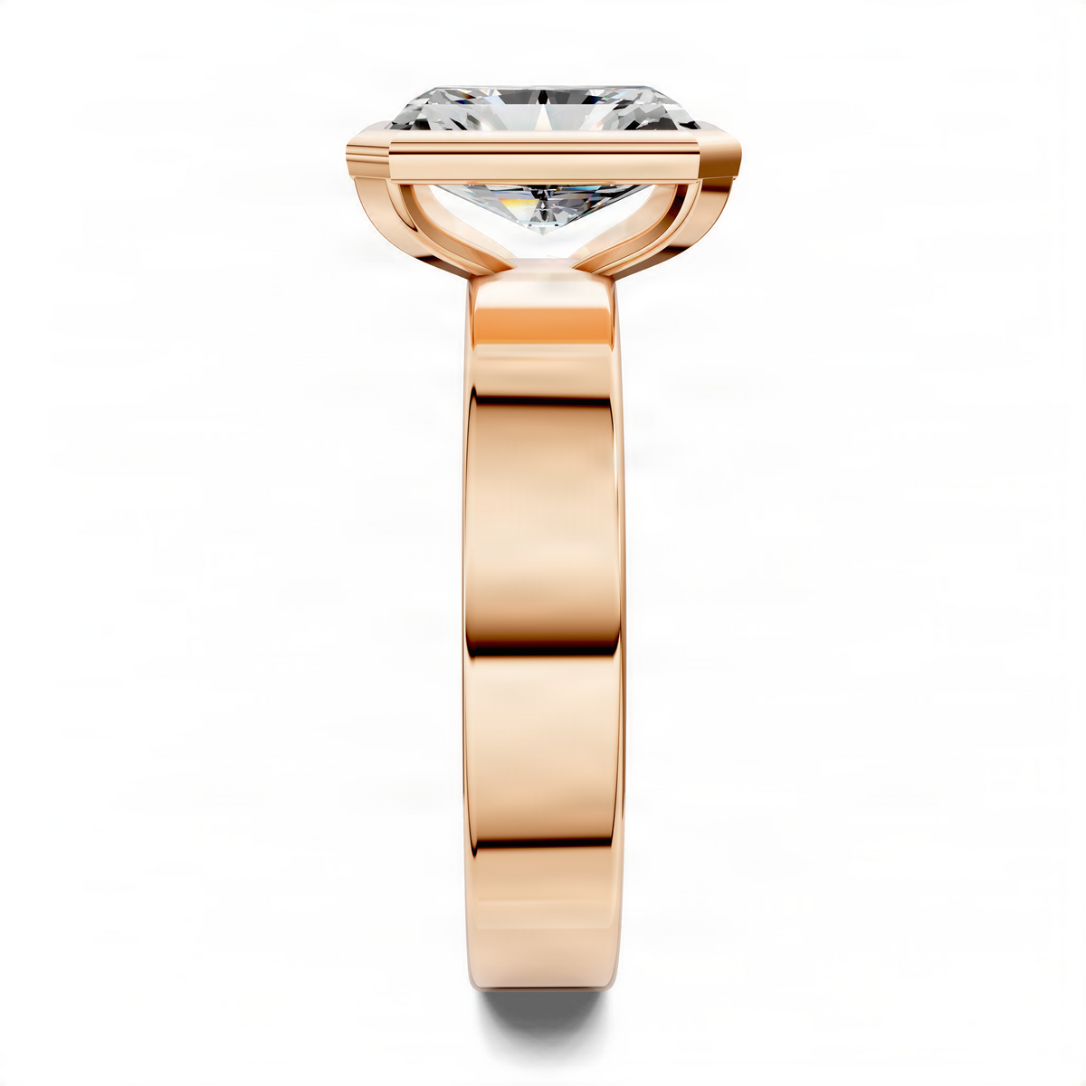 Rose gold bezel solitaire ring with round center stone