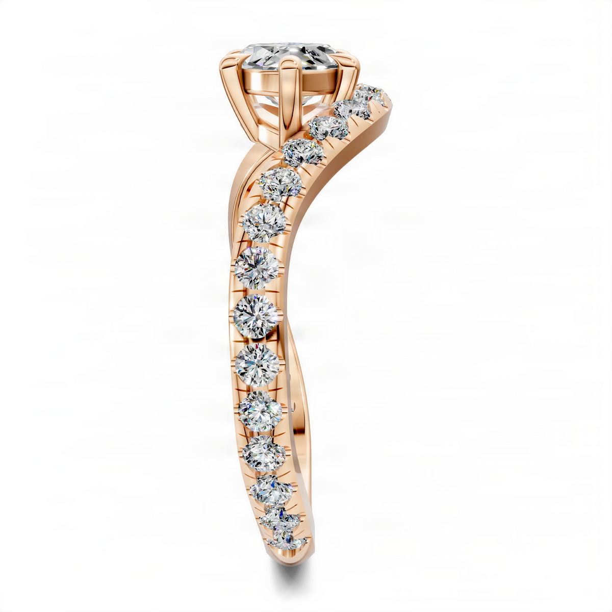 Opes marquise east-west pavé ring, side view